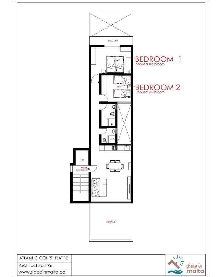 F12 Room 1, Private Room Two Single Beds Shared Bathroom In Shared Flat Msida Extérieur photo
